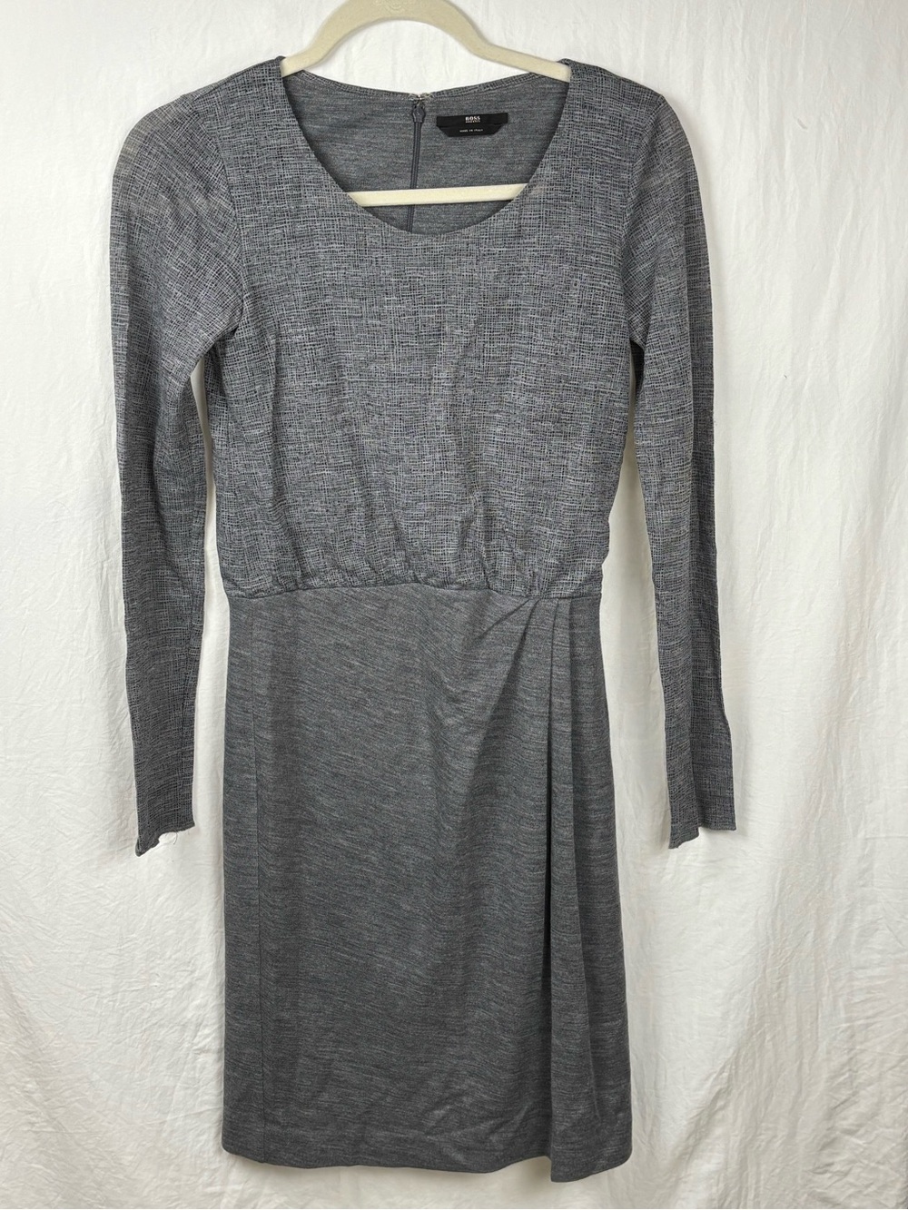 Boss Hugo Boss women’s XS Gray Textured Long-Sleeve Sheath Dress